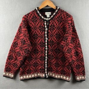 L.L. Bean Red and Black Patterned Sweater Size M
